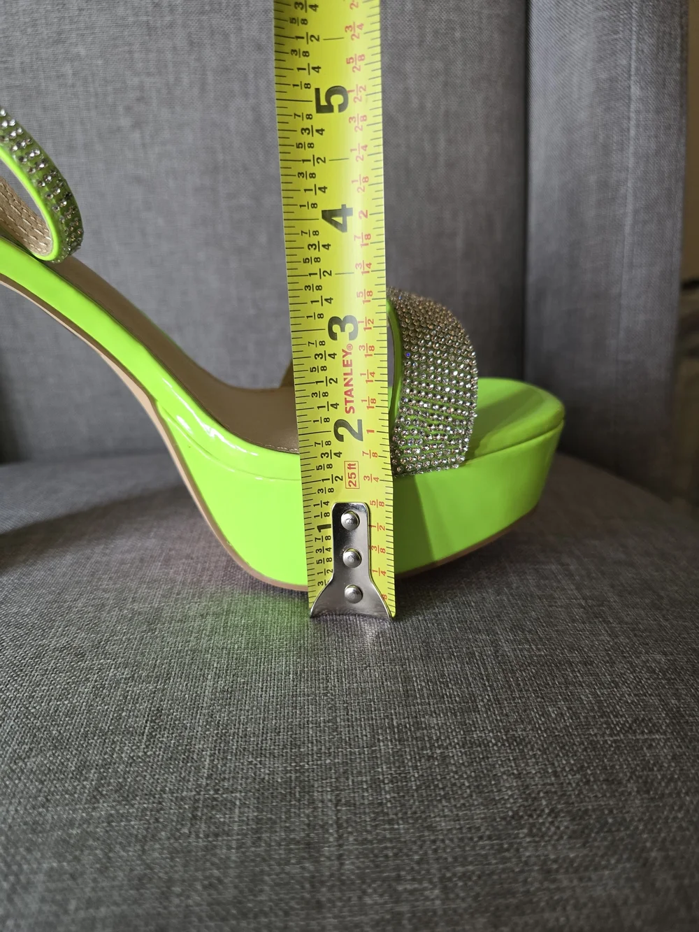 Neon Lime Platform Rhinestone Ankle-Strap Heels